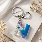Blue Floral Resin Initial Keychain Custom Alphabet Charm
