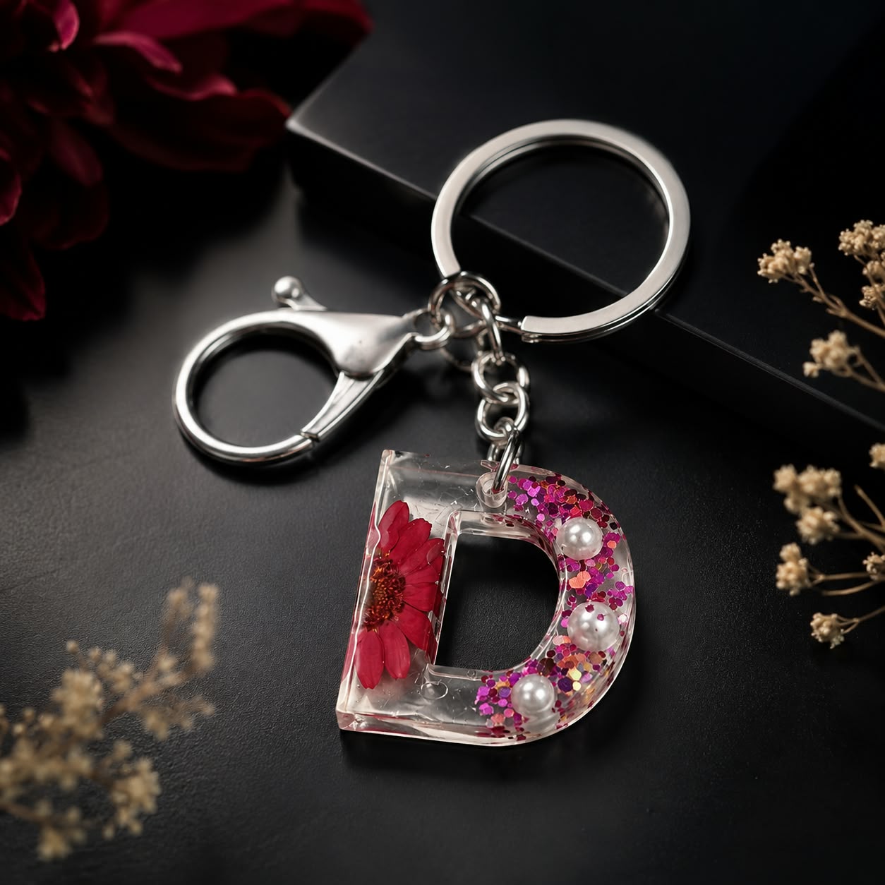 Luxury Floral Alphabet Resin Keychain | Handmade Initial Bag Charm
