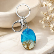 Ocean Resin Beach Keychain – Handmade Blue Sea Shell Keyring