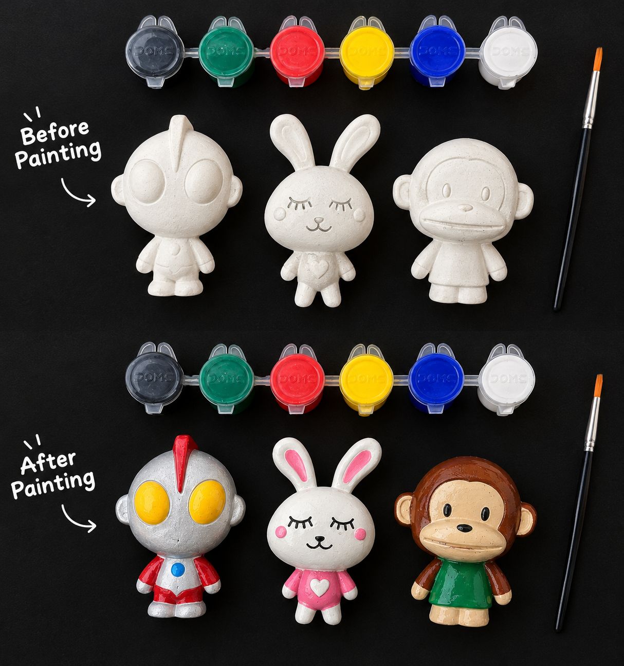 DIY Concrete Toy Painting Combo – 5 Figurines, 6 Paints & 1 Brush | Kids Art & Craft Kit