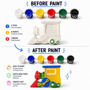 DIY Concrete Train Painting Kit for Kids – Train & Engine, 6 Paints & 1 Brush