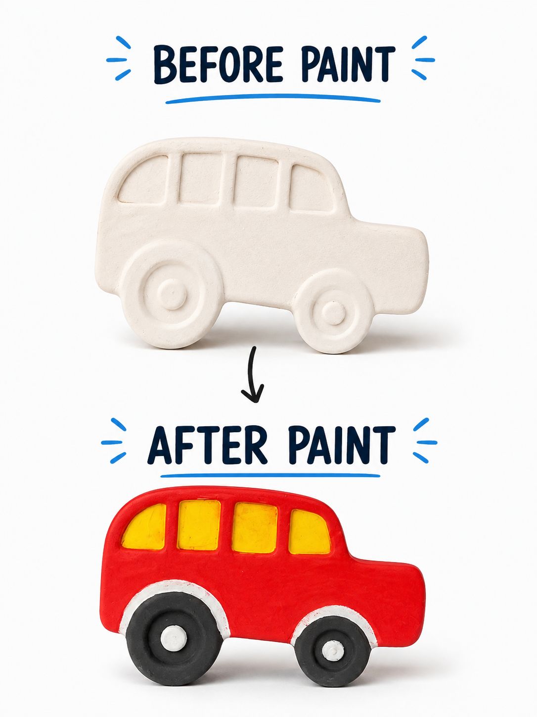 DIY Car Painting Kit for Kids – 2 Concrete Cars, 6 Paints & 1 Brush
