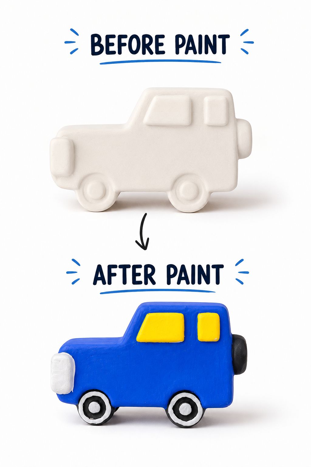 DIY Car Painting Kit for Kids – 2 Concrete Cars, 6 Paints & 1 Brush