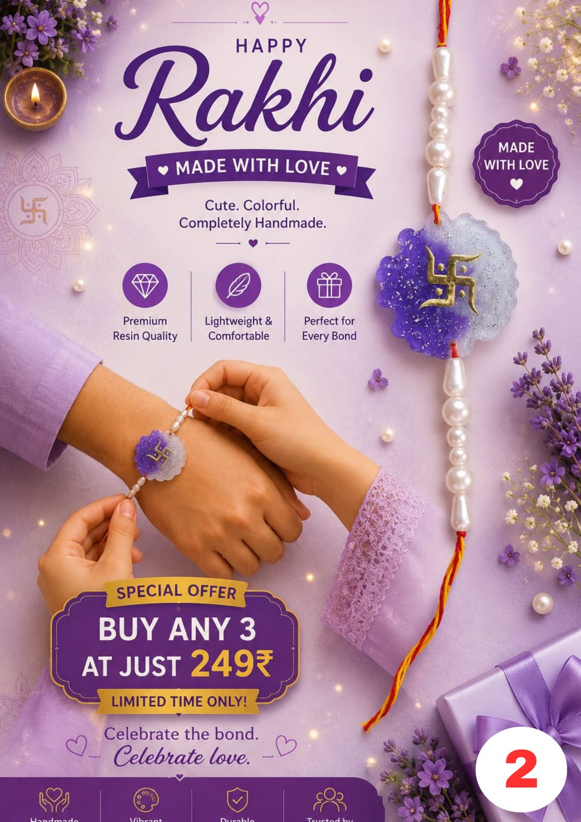 Purple & Blue Swastik Resin Rakhi for Adults - Santkart