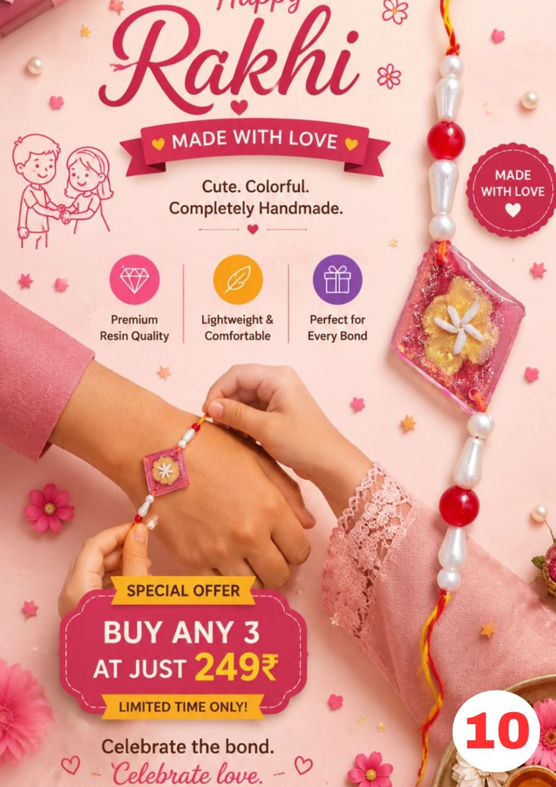 Pink Flower Resin Rakhi for Adults - Santkart