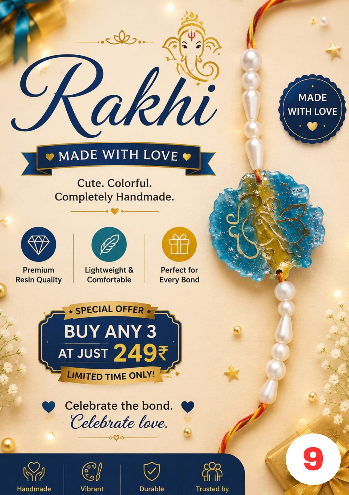 Blue Ganesha Resin Rakhi for Adults - Santkart
