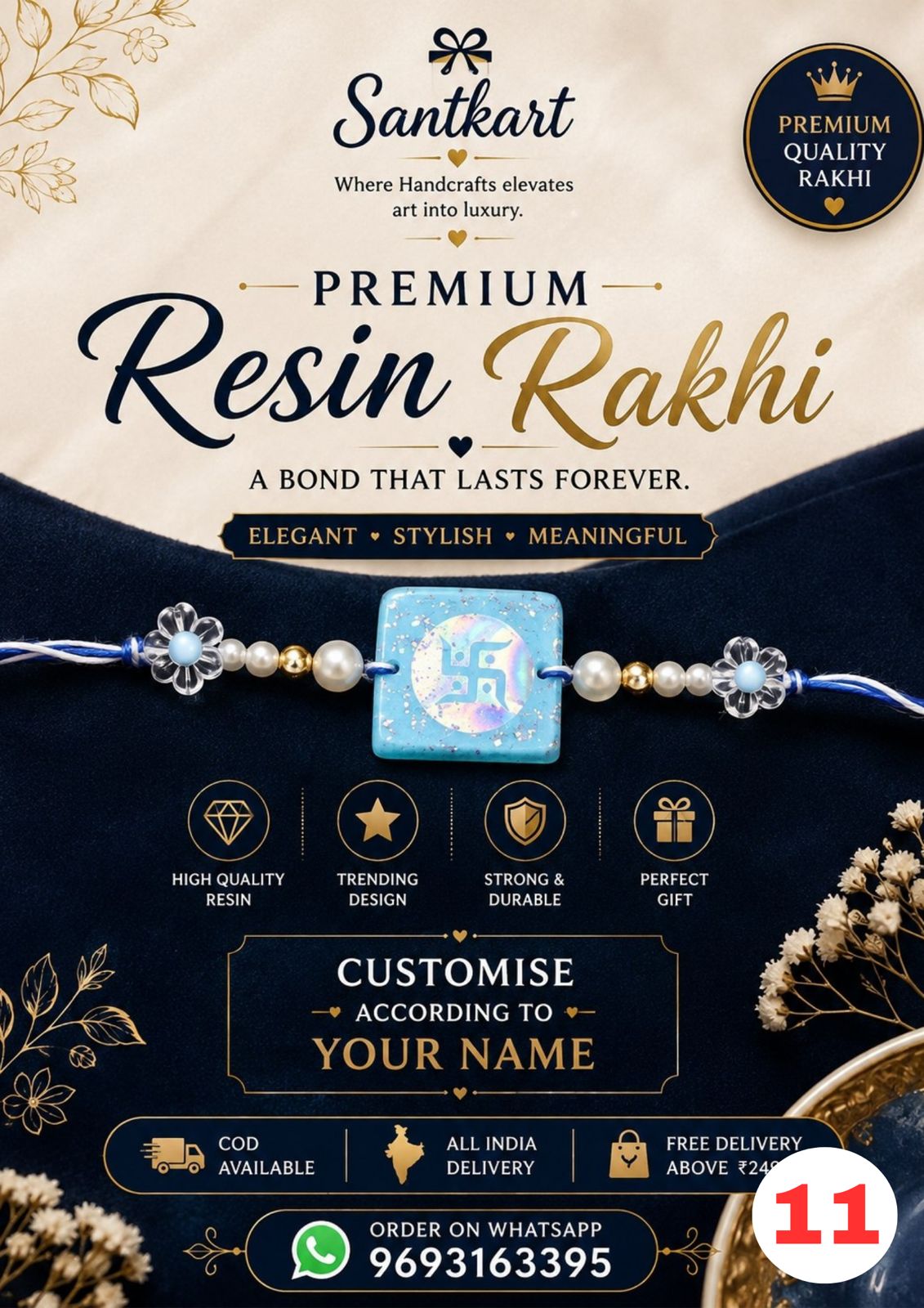 Red & Gold Round Resin Rakhi for Adults - Santkart