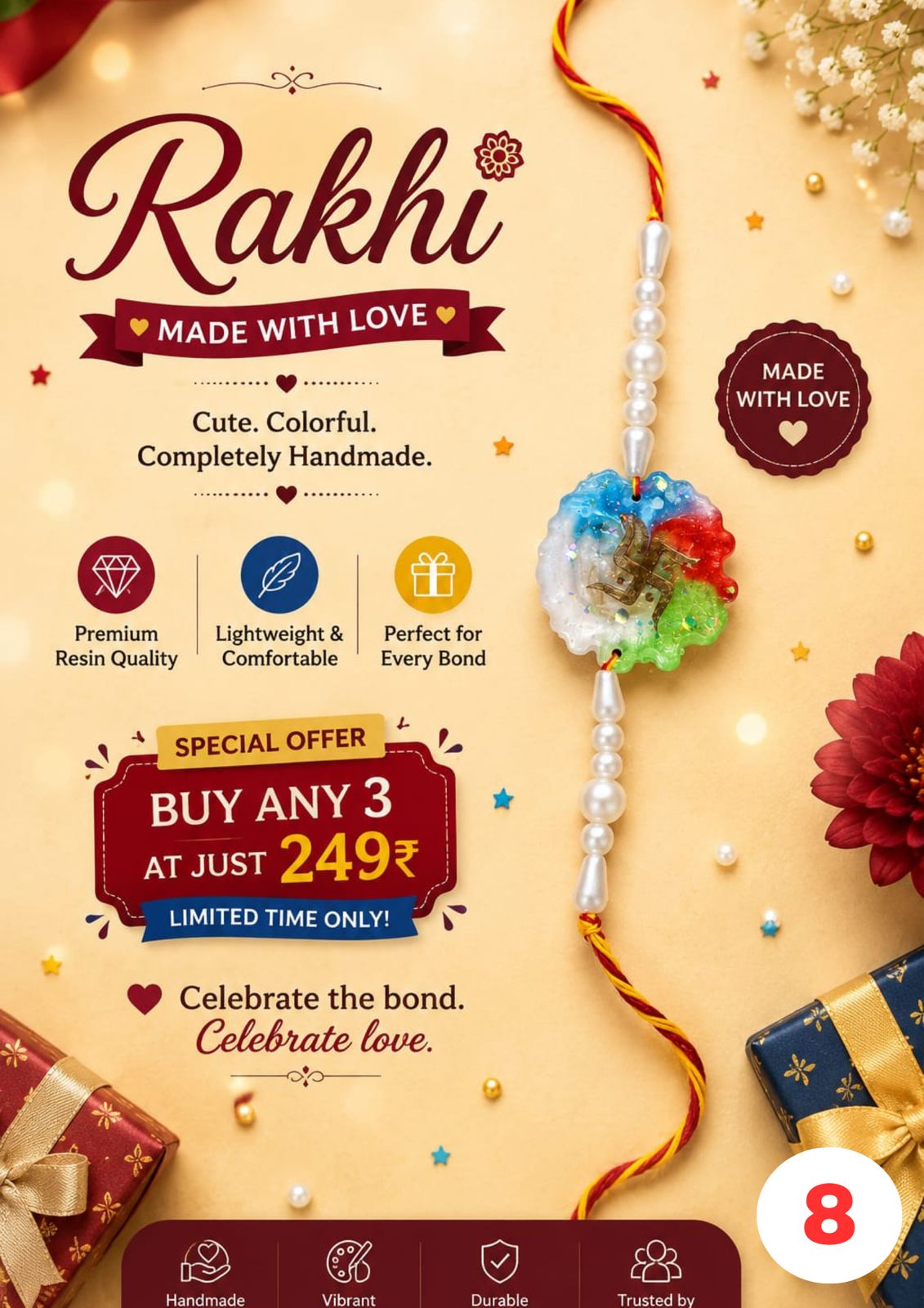 Blue & Gold Ganesha Resin Rakhi for Adults - Santkart
