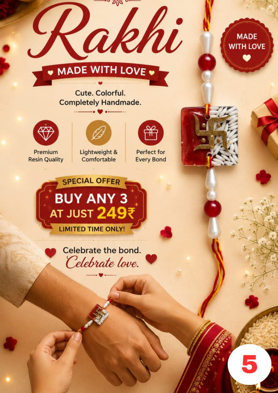 Red & White Swastik Pearl Resin Rakhi for Adults - Santkart