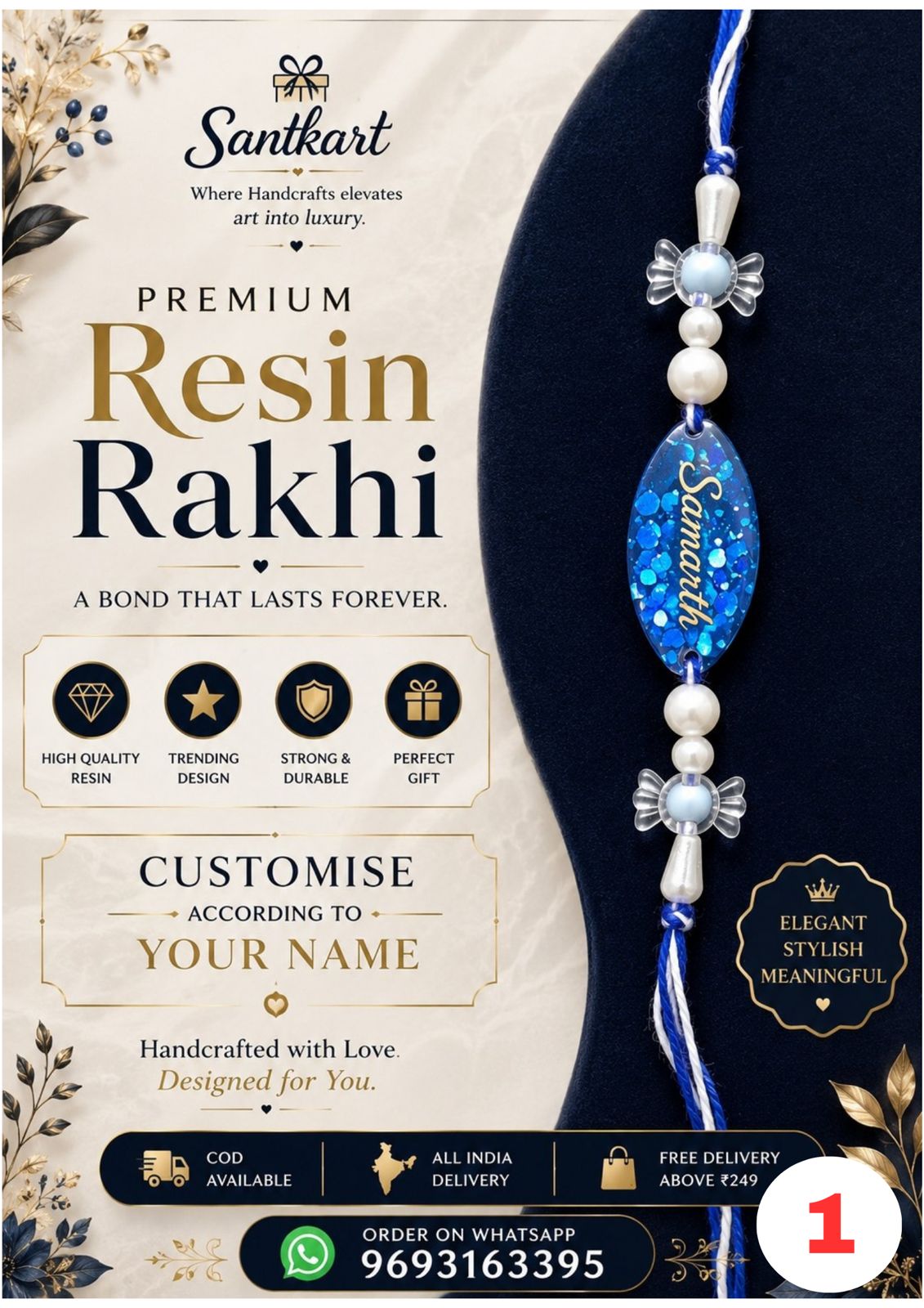 Blue Personalised Resin Rakhi for Adults - Santkart