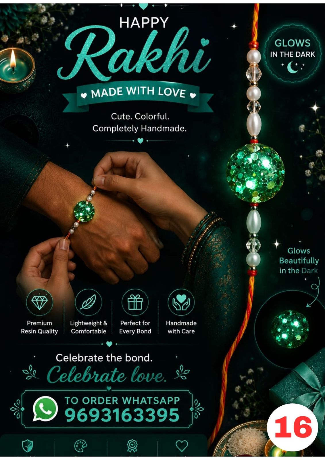 Glow in the Dark Green Resin Rakhi for Kids