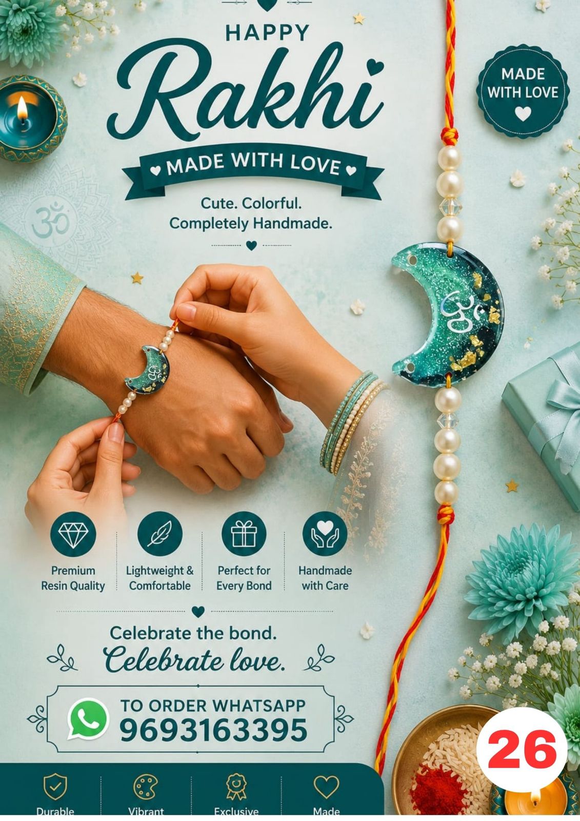Green Om Crescent Resin Rakhi for Kids
