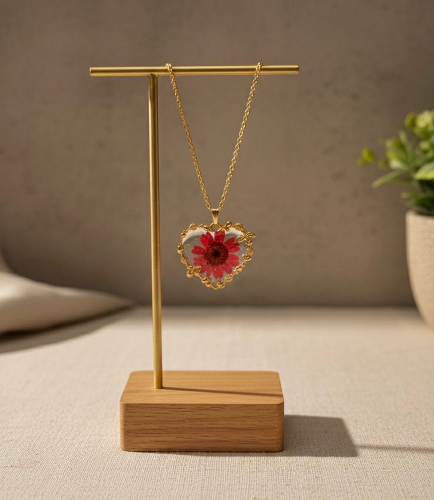 Handcrafted Real Flower Resin Heart Necklace