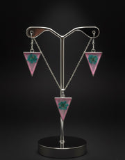 Teal Flower Pink Resin Necklace & Earrings