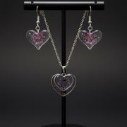 Purple Floral Heart Resin Necklace & Earrings Set