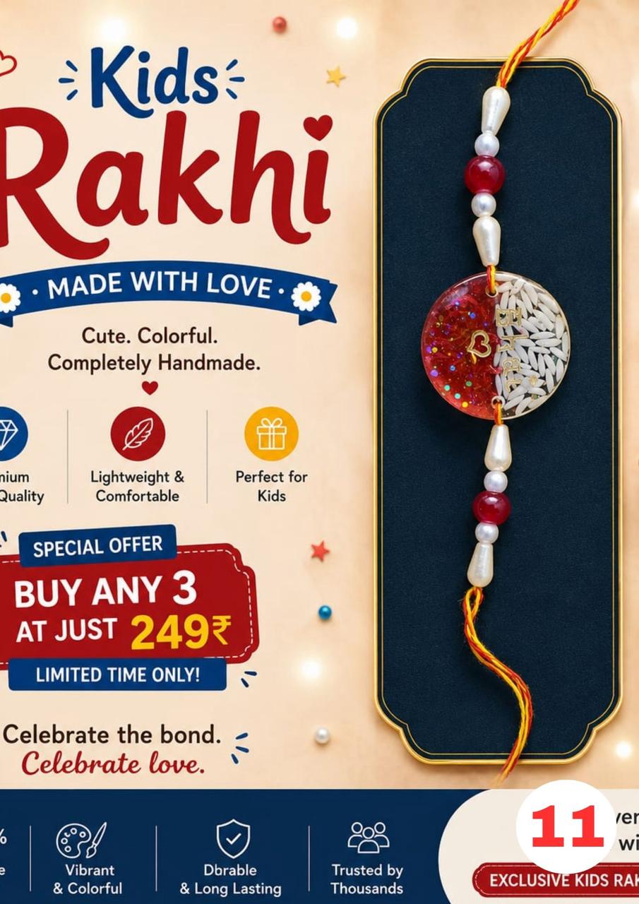 Red & White Half-and-Half Resin Rakhi for Kids
